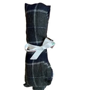 Italian Made Plaid Fringed Scarf Gray Navy Blue